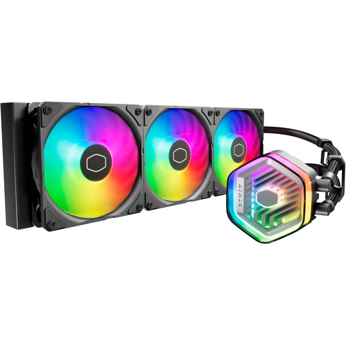 Cooler Master MasterLiquid Atmos 360 Black CPU Liquid Cooler - AIO Water Cooling System, Dual Chamber Pump, Pre-Installed Sickleflow 120 Edge Fans, Addressable Gen 2 RGB, LGA1700 & AM5 Brackets