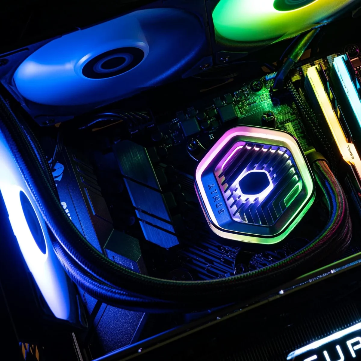 Cooler Master MasterLiquid Atmos 360 Black CPU Liquid Cooler - AIO Water Cooling System, Dual Chamber Pump, Pre-Installed Sickleflow 120 Edge Fans, Addressable Gen 2 RGB, LGA1700 & AM5 Brackets