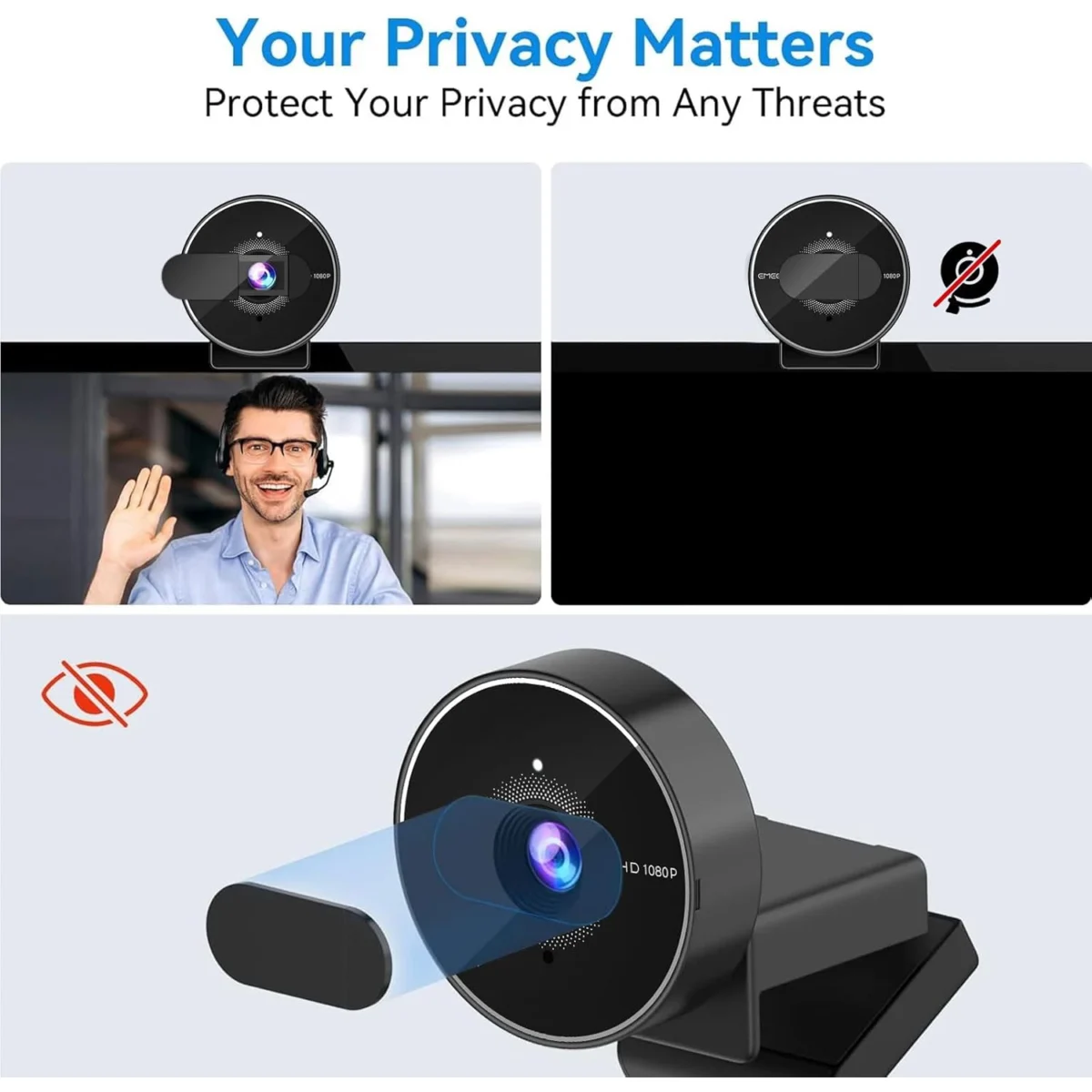 EMEET C955 Webcam for PC, 1080P Webcam with Microphone&Privacy Cover, Auto Light Correction, 70° FOV