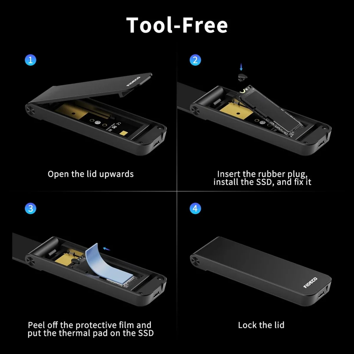 FIDECO M.2 NVMe SSD Enclosure, USB 3.2 Gen 2 to M.2 NVMe Enclosure, PCIe NVMe Adapter for M & M+B Key