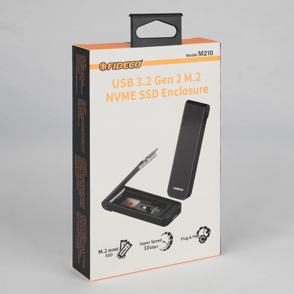 FIDECO M.2 NVMe SSD Enclosure, USB 3.2 Gen 2 to M.2 NVMe Enclosure, PCIe NVMe Adapter for M & M+B Key