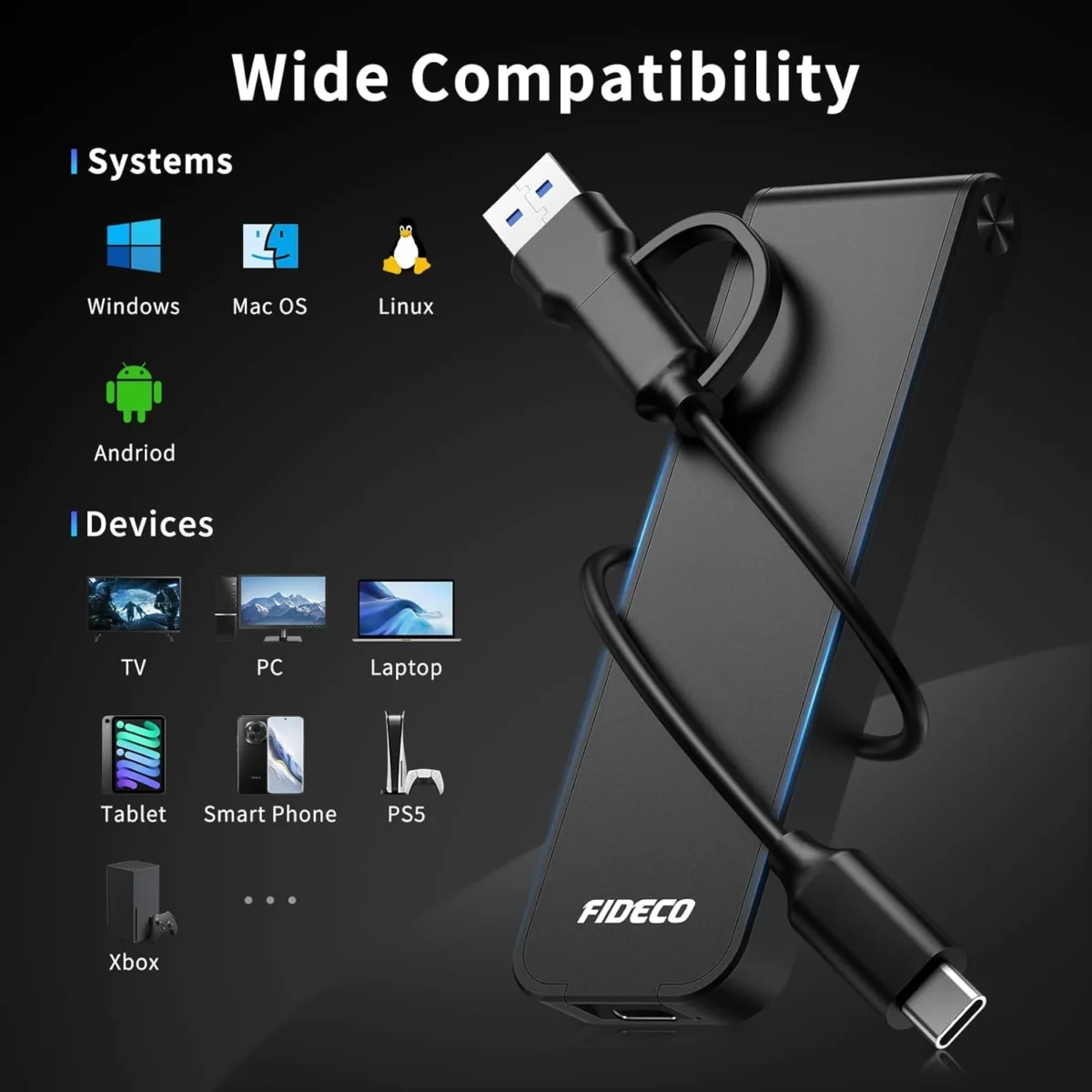 FIDECO M.2 NVMe SSD Enclosure, USB 3.2 Gen 2 to M.2 NVMe Enclosure, PCIe NVMe Adapter for M & M+B Key