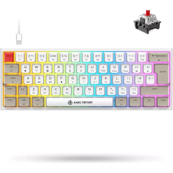 MAGIC-REFINER MK22 60% Gaming Mechanical Keyboard - Red Switch - Dye-Sublimation Keycap - Full RGB 62 Keys - Detachable Type C Cable