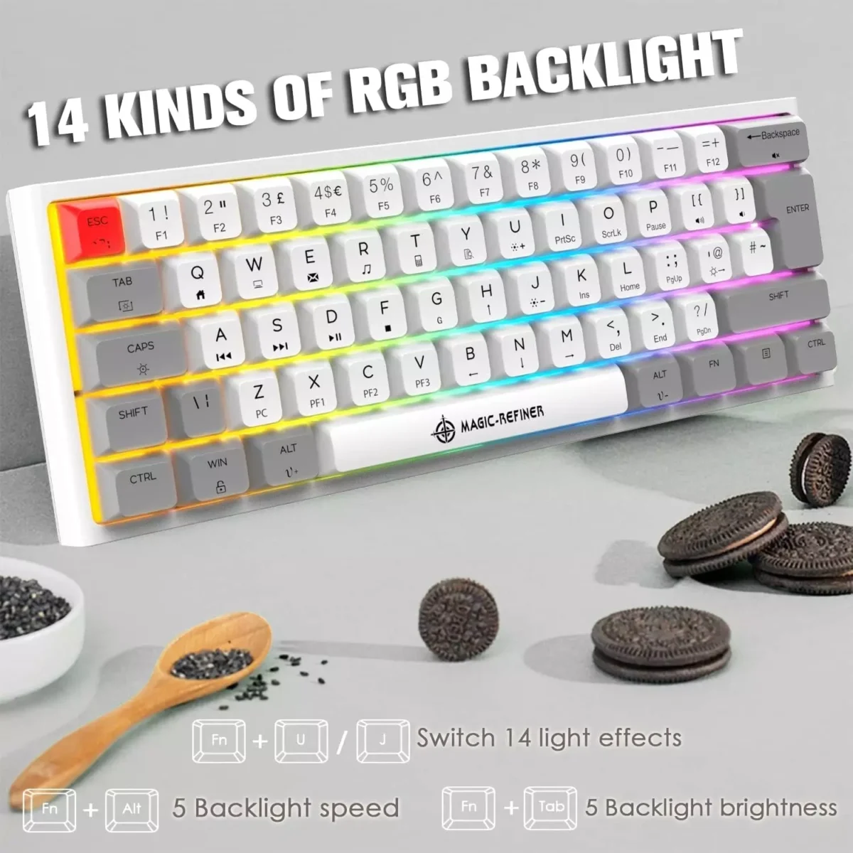 MAGIC-REFINER MK22 60% Gaming Mechanical Keyboard - Red Switch - Dye-Sublimation Keycap - Full RGB 62 Keys - Detachable Type C Cable