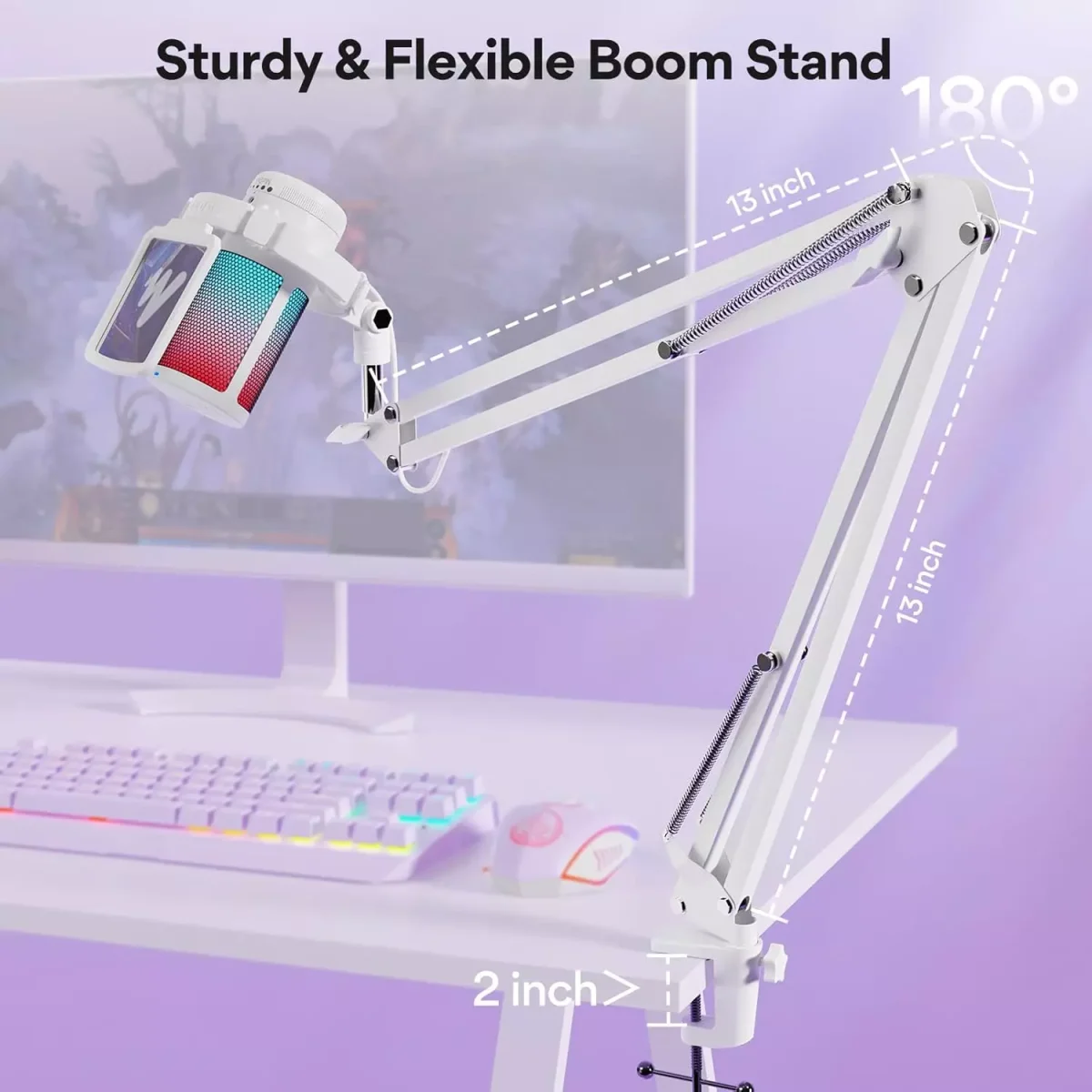 MAONO DGM20S RGB USB Condenser Gaming Microphone With Boom Arm (White)