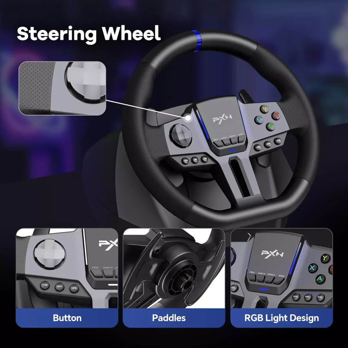 PXN V9 Gen2 Racing Wheel Steering Wheel Driving Wheel 270°/ 900° Degree Vibration Gaming Steering Wheel with Shifter and Pedal for PS4,PC,PS3,Xbox Series X|S, Xbox One