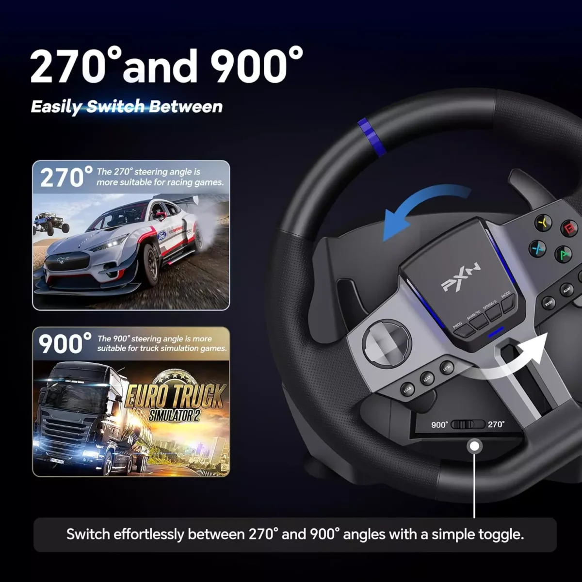 PXN V9 Gen2 Racing Wheel Steering Wheel Driving Wheel 270°/ 900° Degree Vibration Gaming Steering Wheel with Shifter and Pedal for PS4,PC,PS3,Xbox Series X|S, Xbox One