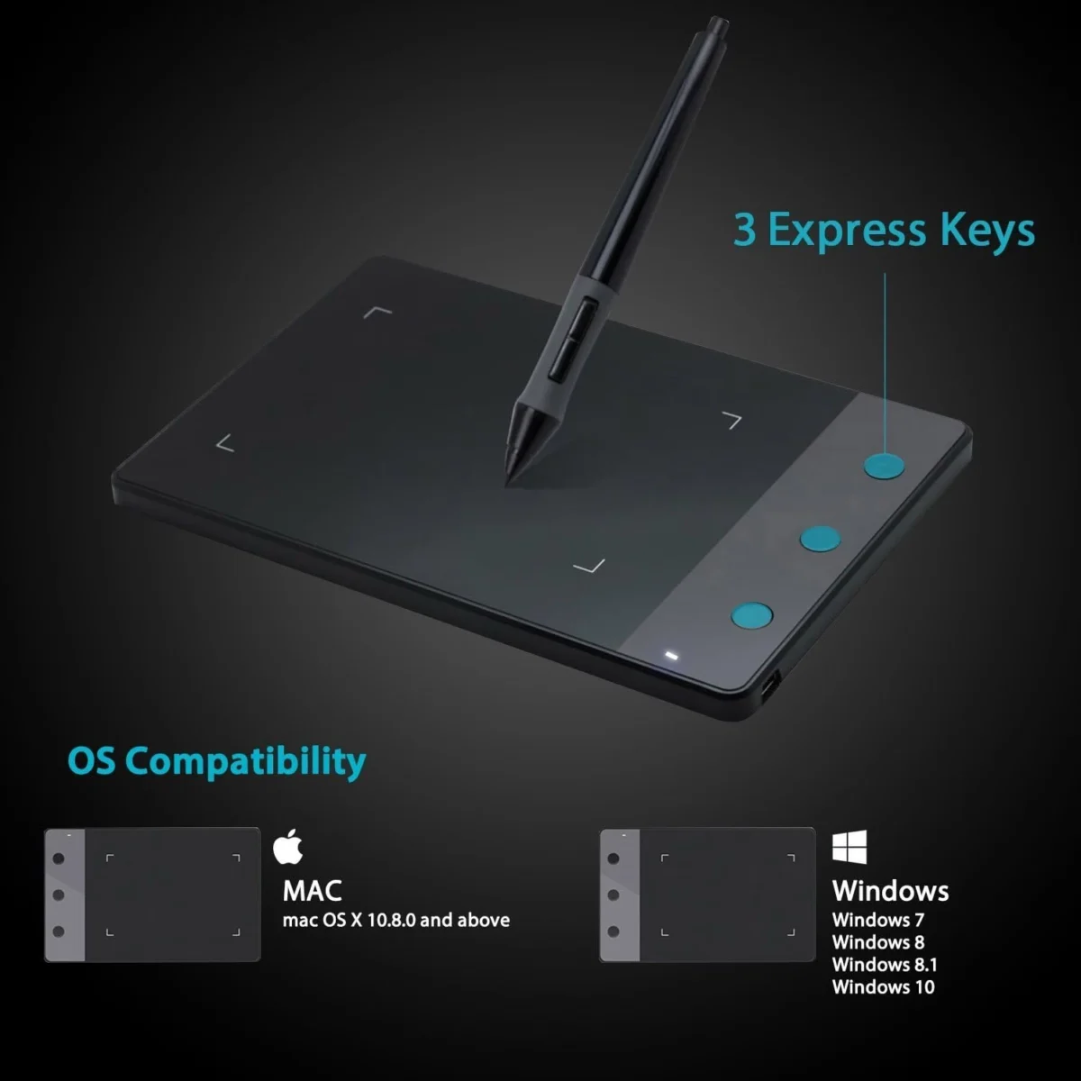HUION H420 OSU Graphics Drawing Tablet Signature Pad with Digital Stylus and 3 Express Keys Black