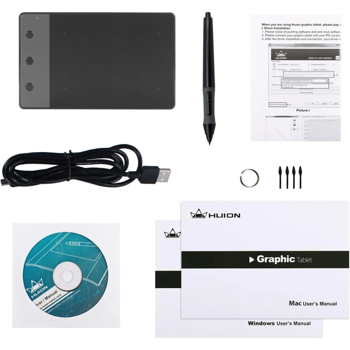 HUION H420 OSU Graphics Drawing Tablet Signature Pad with Digital Stylus and 3 Express Keys Black