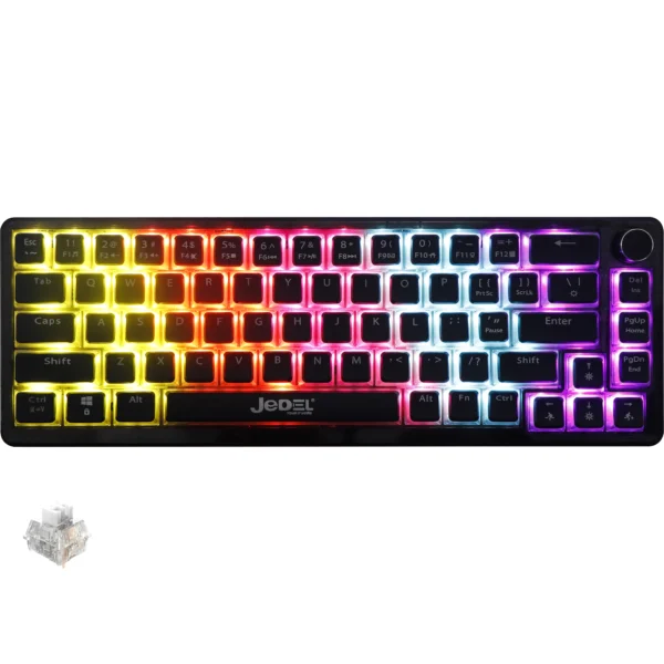 JEDEL KL-150 Gaming Mechanical Keyboard - Crystal Switches Linear - Rainbow LED Lighting - Detchable USB C Cable - Volume Knob (Black)