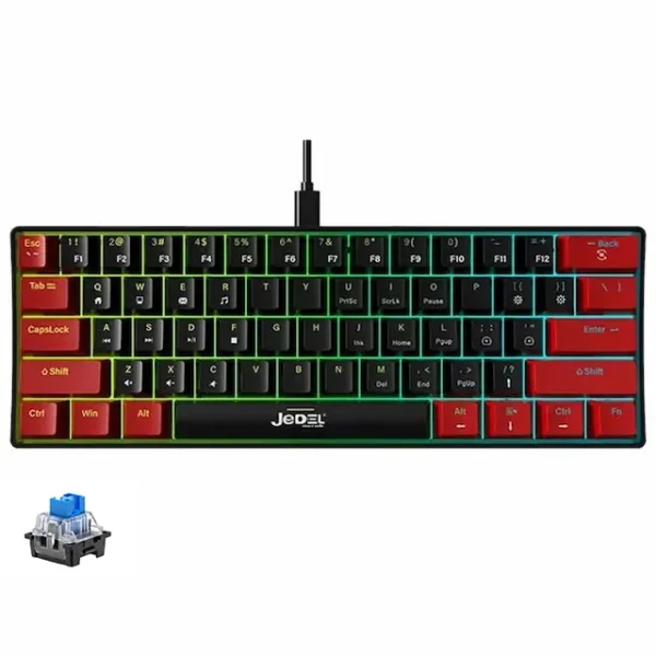 JEDEL KL69 60% Gaming Mechanical Keyboard - Blue Switches - Rainbow LED Lighting (English & Arabic)