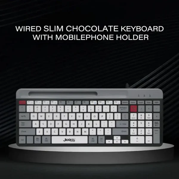 Jedel K37 Wired Slim Chocolate Office Keyboard With Mobilephone Holder