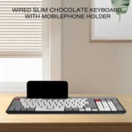 Jedel K37 Wired Slim Chocolate Office Keyboard With Mobilephone Holder