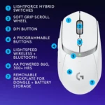 Logitech G309 Lightspeed Wireless, Bluetooth Gaming Mouse Hero 25K Sensor 86g (White)