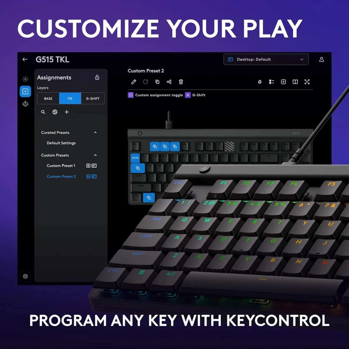 Logitech G515 TKL Wired Low Profile RGB Gaming Keyboard Tactile Brown Switches