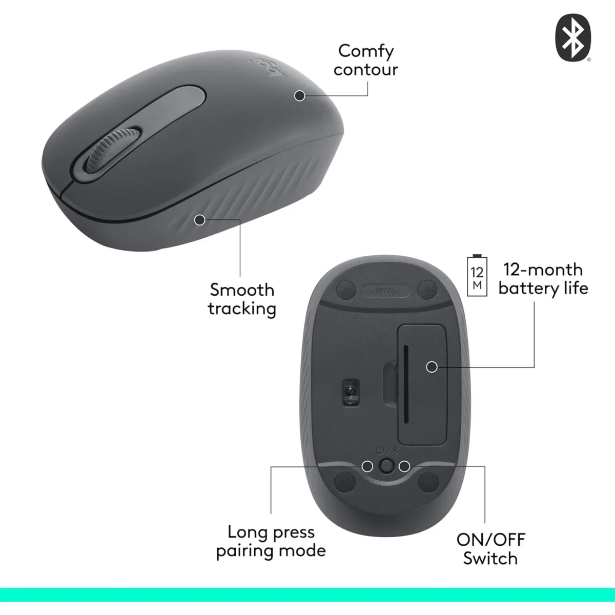 Logitech M196 Bluetooth Wireless Mouse (Graphite)