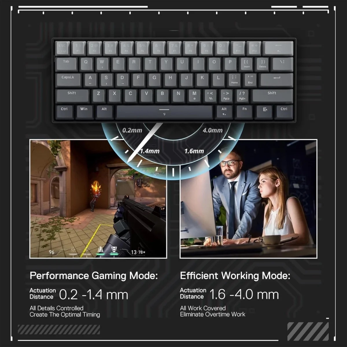 Redragon K617 Rapid Trigger Gaming Mechanical Keyboard wHyper-Fast Actuation, Dedicated Magnetic Switch, Actuation Point Adjustable, 8K Hz Polling Rate, Misty Grey