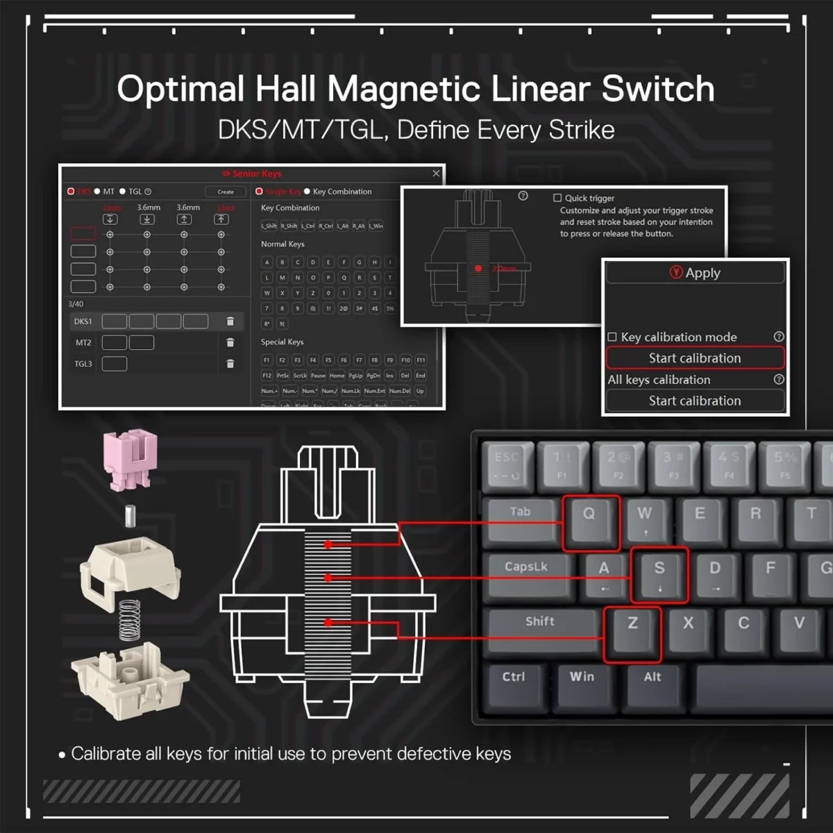 Redragon K617 Rapid Trigger Gaming Mechanical Keyboard w/Hyper-Fast Actuation, Dedicated Magnetic Switch, Actuation Point Adjustable, 8K Hz Polling Rate, Misty Grey