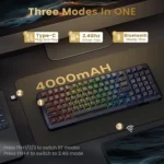 Redragon K688 3 Mode Wireless, Bluetooth, Wired RGB Gaming Mechanical Keyboard, Gasket Mounted with Volume Knob, Pre-Lubed Linear Switches, MDA-Profile, 98 Keys Hot Swappable Creamy (Black Gray)