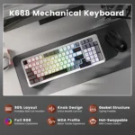 Redragon K688 3 Mode Wireless, Bluetooth, Wired RGB Gaming Mechanical Keyboard, Gasket Mounted with Volume Knob, Pre-Lubed Linear Switches, MDA-Profile, 98 Keys Hot Swappable Creamy (Black Gray)