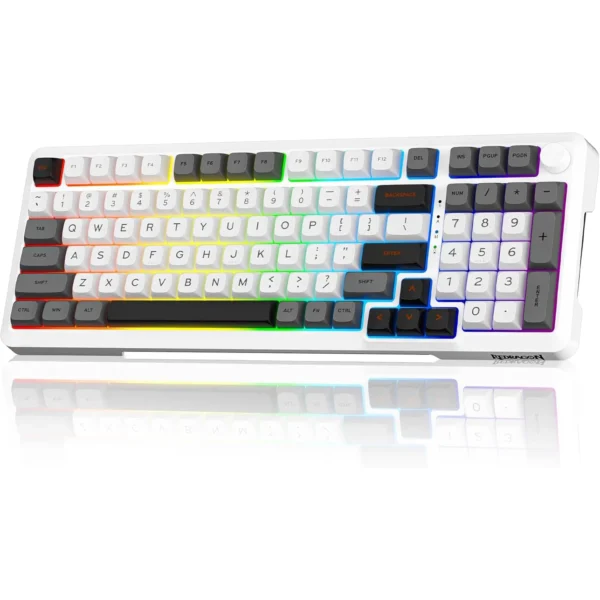 Redragon K688 3 Mode Wireless, Bluetooth, Wired RGB Gaming Mechanical Keyboard, Gasket Mounted with Volume Knob, Pre-Lubed Linear Switches, MDA-Profile, 98 Keys Hot Swappable Creamy (Black Gray) (Copy)