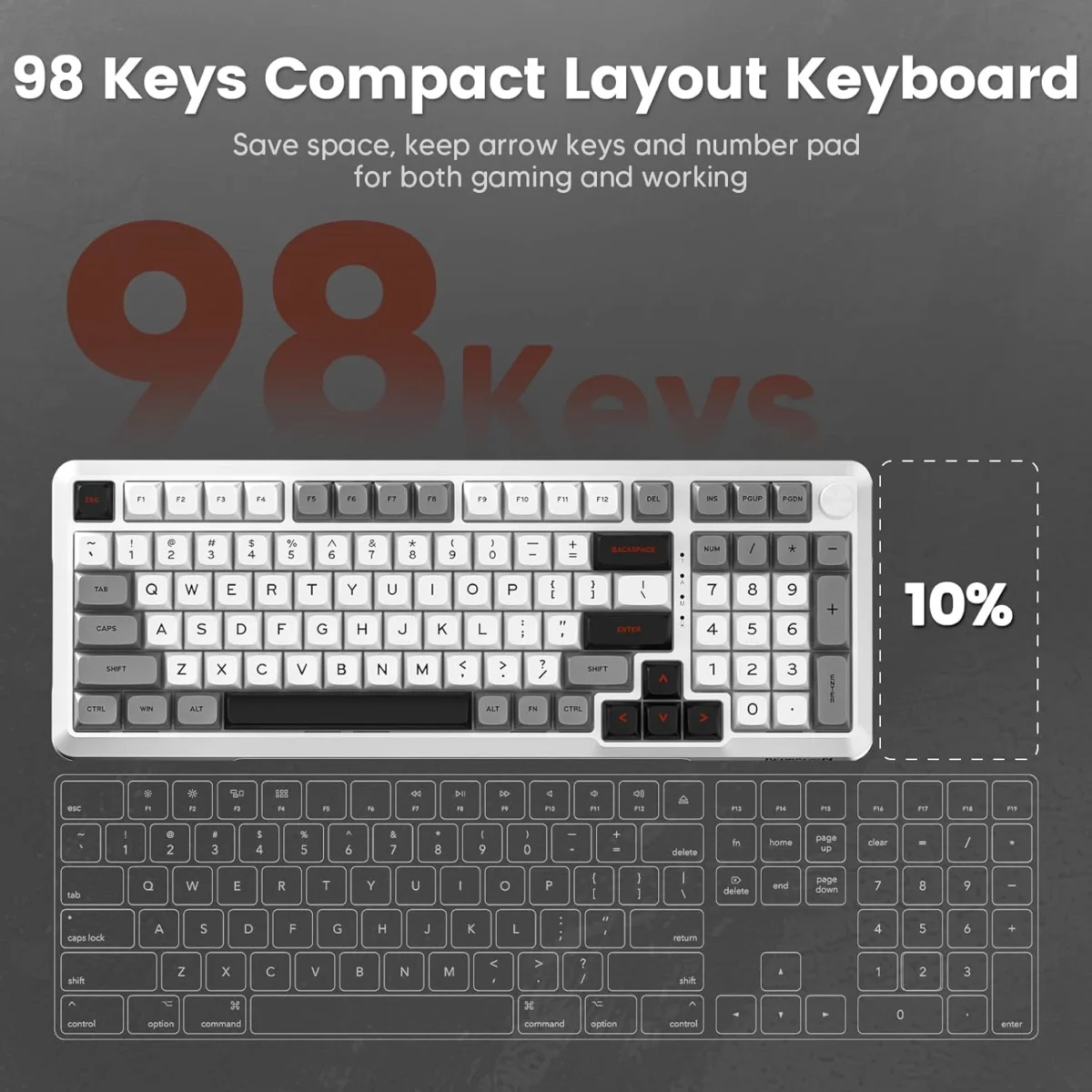 Redragon K688 3 Mode Wireless, Bluetooth, Wired RGB Gaming Mechanical Keyboard, Gasket Mounted with Volume Knob, Pre-Lubed Linear Switches, MDA-Profile, 98 Keys Hot Swappable Creamy (Black Gray) (Copy)