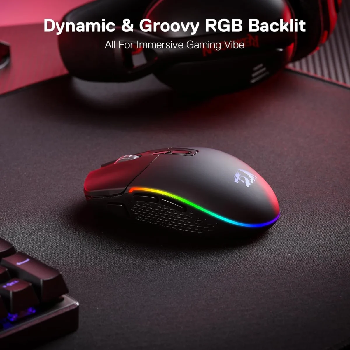 Redragon M719 Pro Rechargable Wireless Gaming Mouse, 8 Programmable Buttons, RGB Backlit, Optical Sesnor 10,000 DPI