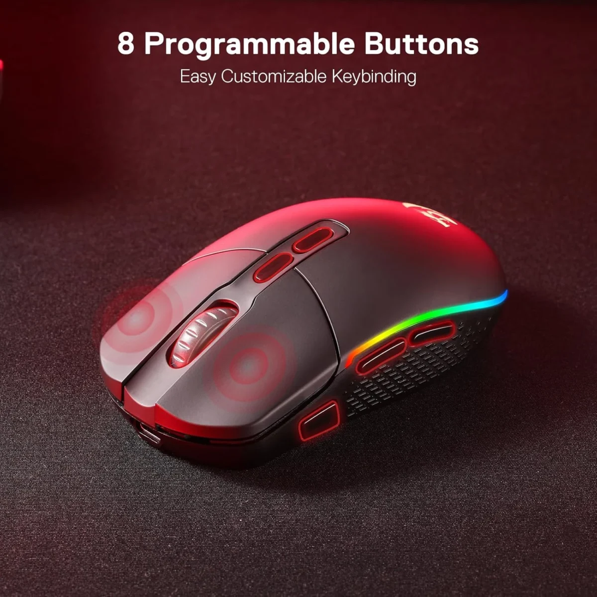 Redragon M719 Pro Rechargable Wireless Gaming Mouse, 8 Programmable Buttons, RGB Backlit, Optical Sesnor 10,000 DPI