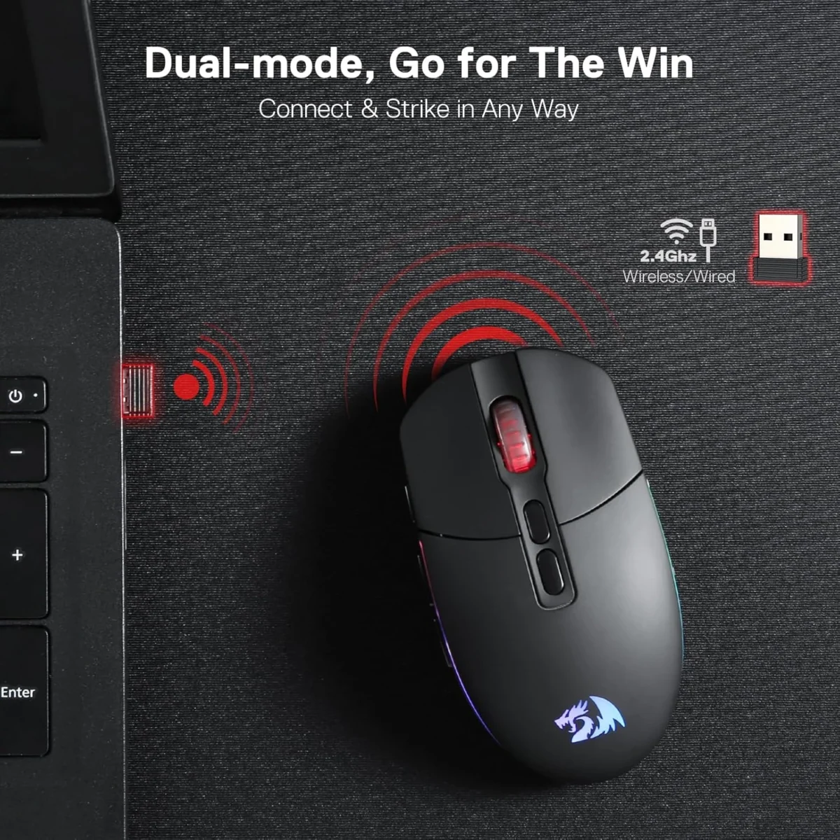 Redragon M719 Pro Rechargable Wireless Gaming Mouse, 8 Programmable Buttons, RGB Backlit, Optical Sesnor 10,000 DPI