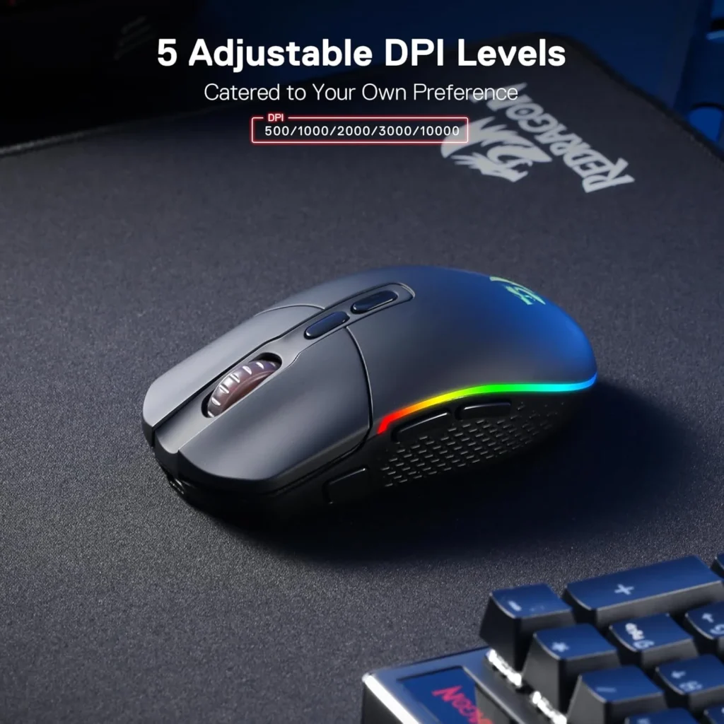 Redragon M719 Pro Rechargable Wireless Gaming Mouse, 8 Programmable Buttons, RGB Backlit, Optical Sesnor 10,000 DPI