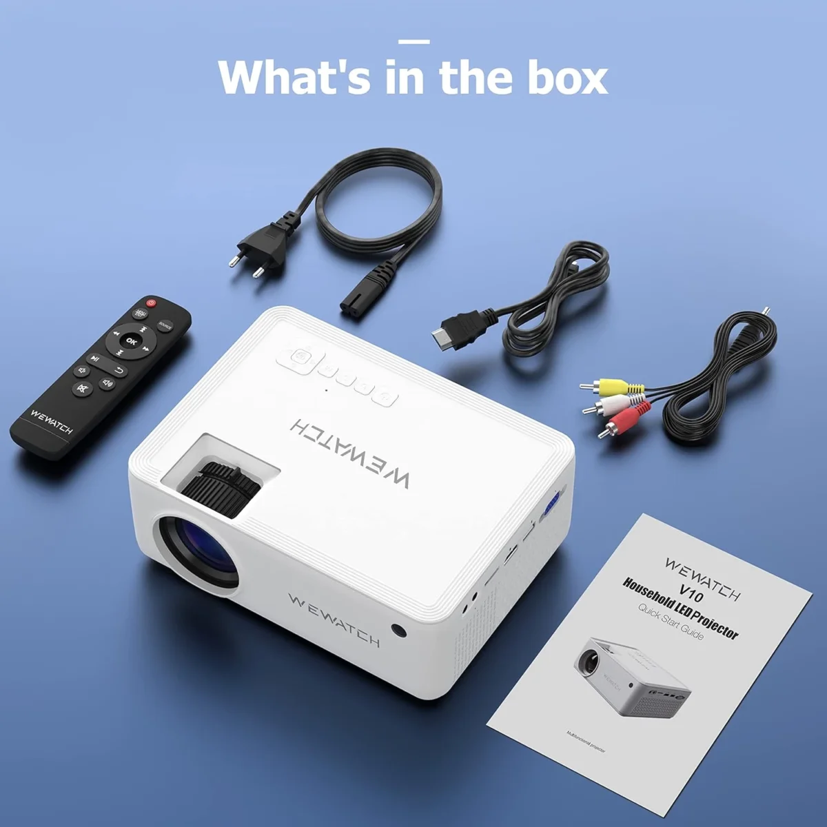 WEWATCH V10 WiFi Video Projector, Wireless Portable with Bluetooth Full HD 1080p Compatible with HDMI, VGA, TV Stick, iPhone, Android