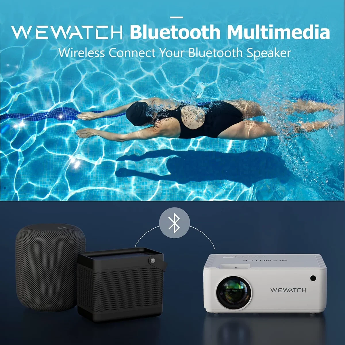 WEWATCH V10 WiFi Video Projector, Wireless Portable with Bluetooth Full HD 1080p Compatible with HDMI, VGA, TV Stick, iPhone, Android