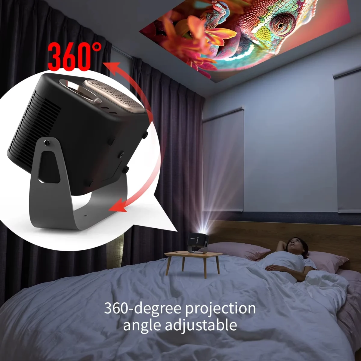 WEWATCH V11 Mini Projector, Electronic Focus, Projection 360°, ±45° Keystone, 14000 Lumens Portable Mini Projector WiFi Bluetooth, Home Video Projectors for PhonePS5USBHDMI