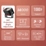 WEWATCH V11 Mini Projector, Electronic Focus, Projection 360°, ±45° Keystone, 14000 Lumens Portable Mini Projector WiFi Bluetooth, Home Video Projectors for PhonePS5USBHDMI