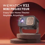 WEWATCH V11 Mini Projector, Electronic Focus, Projection 360°, ±45° Keystone, 14000 Lumens Portable Mini Projector WiFi Bluetooth, Home Video Projectors for PhonePS5USBHDMI