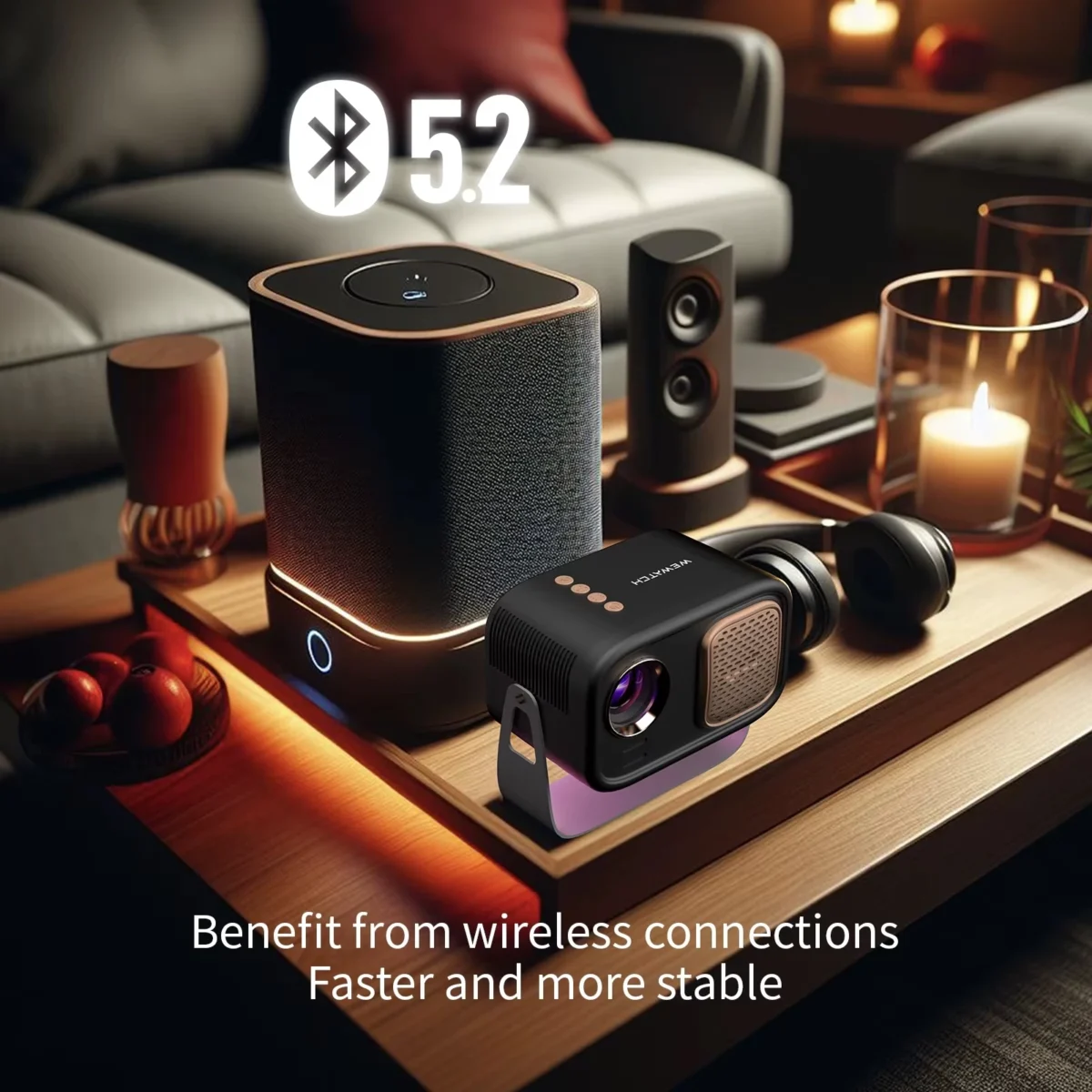 WEWATCH V11 Mini Projector, Electronic Focus, Projection 360°, ±45° Keystone, 14000 Lumens Portable Mini Projector WiFi Bluetooth, Home Video Projectors for PhonePS5USBHDMI