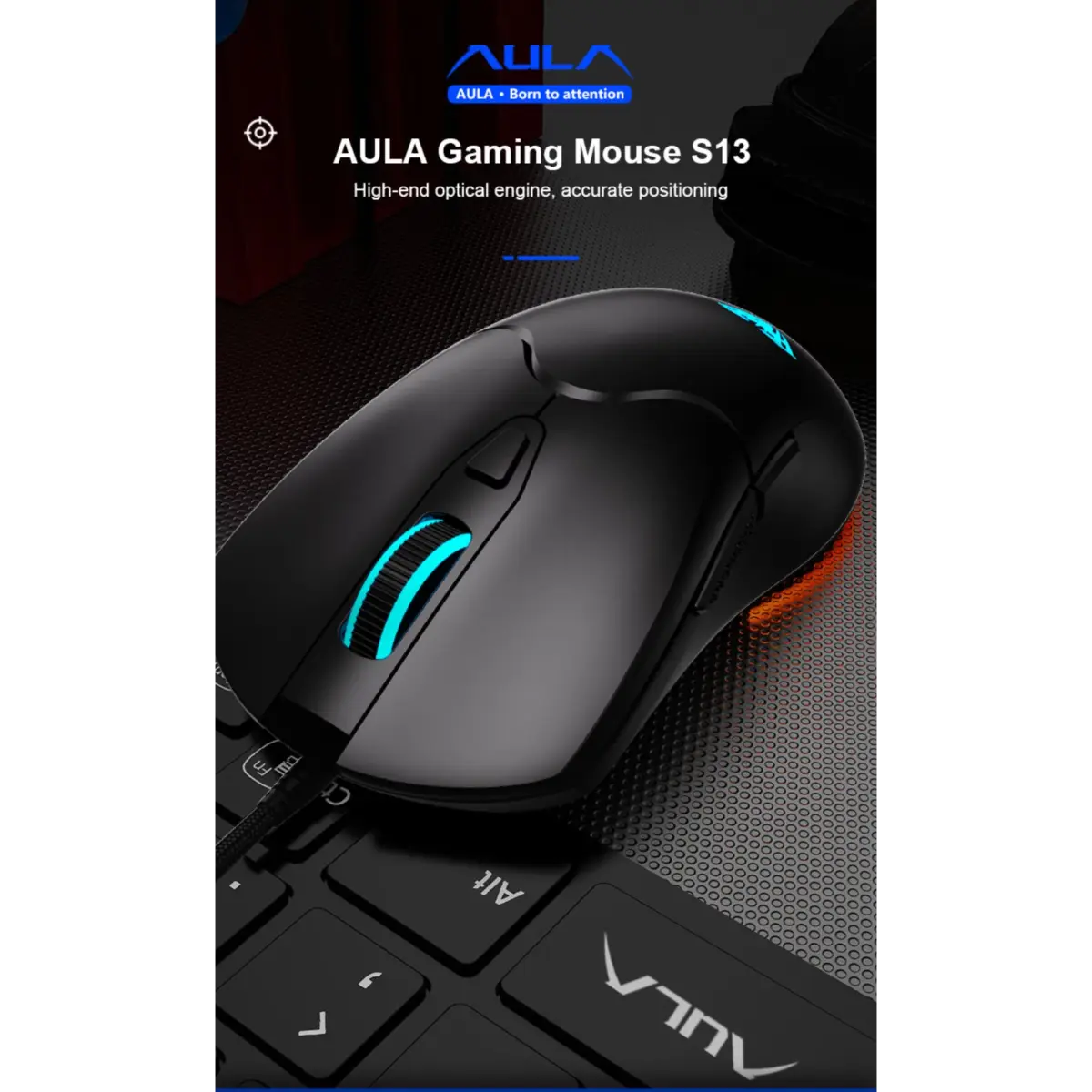 AULA S13 Gaming Mouse - 3,600 DPI - 110 Gram - 6 Buttons (Black)