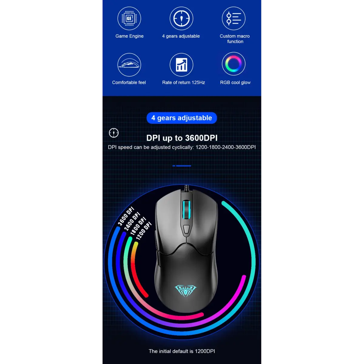 AULA S13 Gaming Mouse - 3,600 DPI - 110 Gram - 6 Buttons (Black)