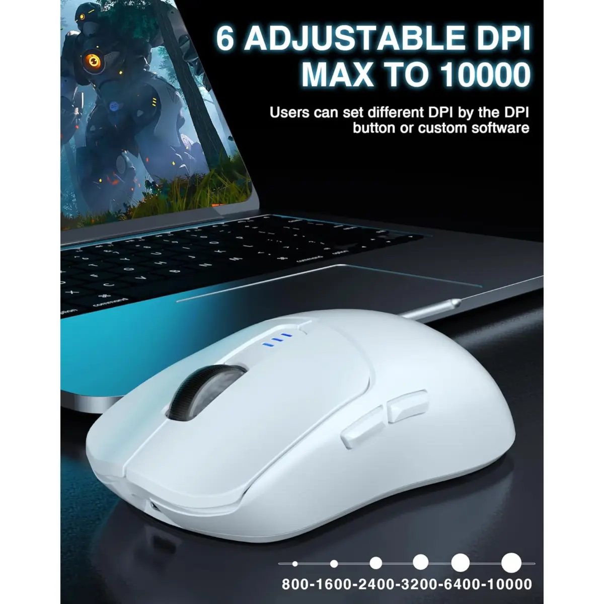 AULA SC580 3 Mode Wireless,Bluetooth & Wired Gaming Mouse - Optical Sensor 10,000 DPI - 1000 Hz Pooling Rate - 70 Hour Battery