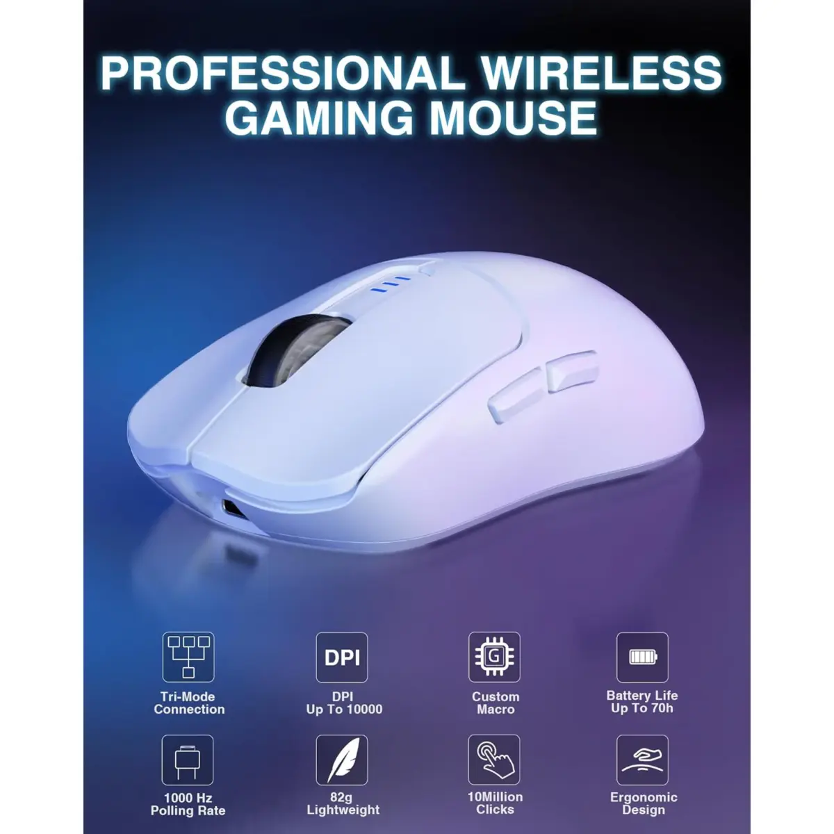 AULA SC580 3 Mode Wireless,Bluetooth & Wired Gaming Mouse - Optical Sensor 10,000 DPI - 1000 Hz Pooling Rate - 70 Hour Battery