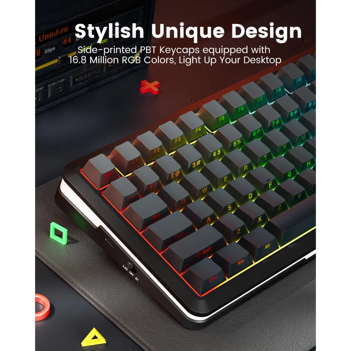REDRAGON K708GG FLEKACT PRO RGB Gaming Mechanical Keyboard, BT/2.4Ghz/Wired 3-Mode, Leopard L Switch Linear (Gradient Gray)