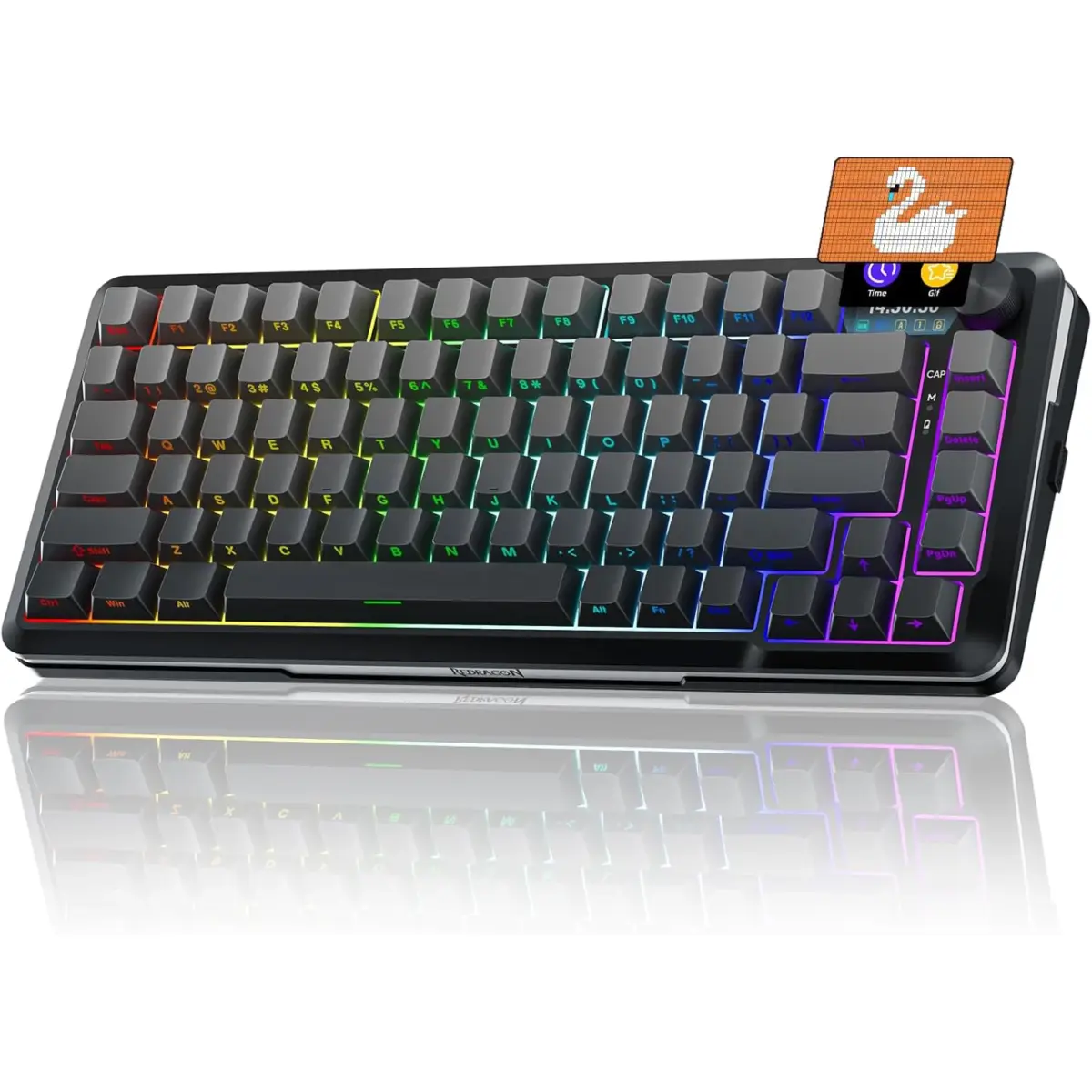 REDRAGON K708GG FLEKACT PRO RGB Gaming Mechanical Keyboard, BT/2.4Ghz/Wired 3-Mode, Leopard L Switch Linear (Gradient Gray)