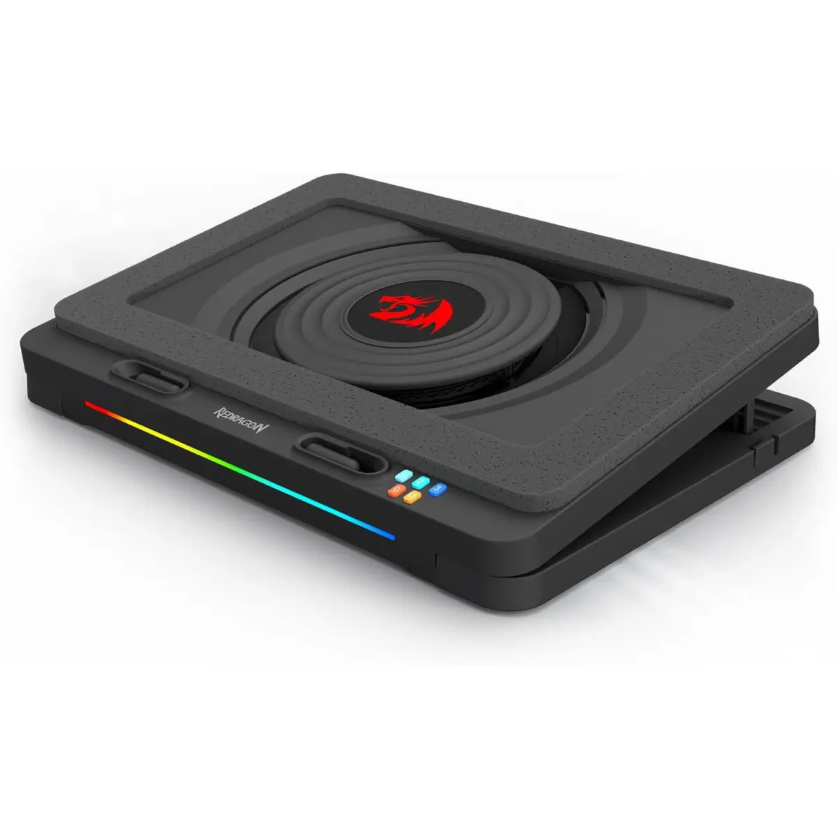 Redragon GCP512 Laptop Cooling Pad with 5.9" Fan, Rapid Cooling for 15-17 Inch Laptops, Variable Speed Control, 4 Adjustable Heights, RGB Quiet Cooling Pad with Phone Stand