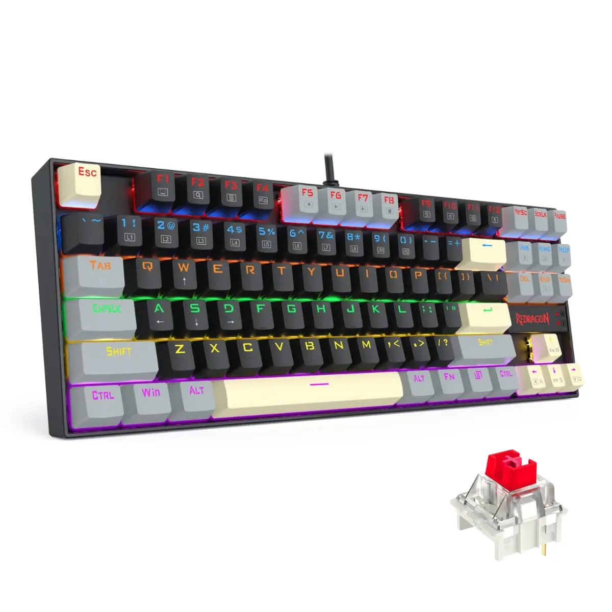 Redragon K552LGY KUMARA Mechanical Gaming Keyboard - Red Switches - Rainbow LED