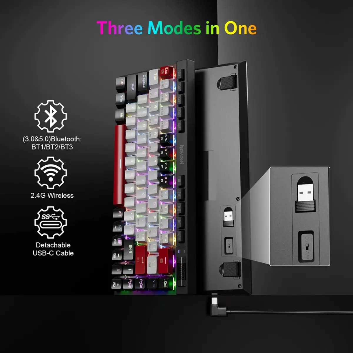 Redragon K635 RGB Mechanical Keyboard Bluetooth/2.4G-Wireless/USB-C Red Switches
