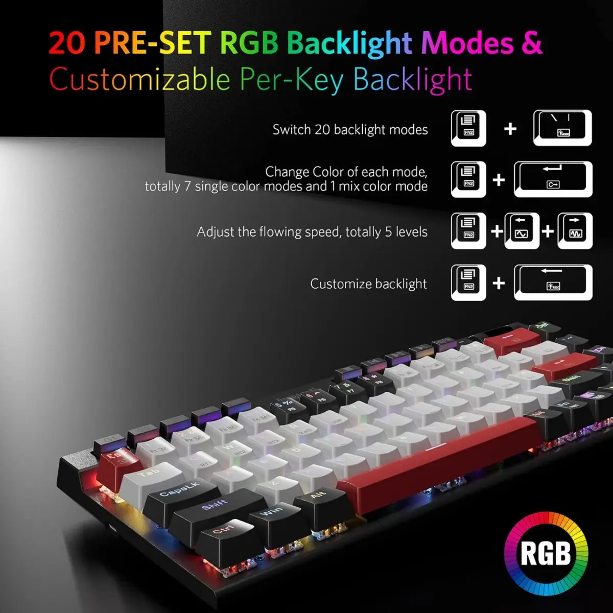 Redragon K635 RGB Mechanical Keyboard Bluetooth/2.4G-Wireless/USB-C Red Switches