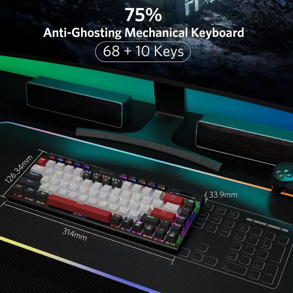 Redragon K635 RGB Mechanical Keyboard Bluetooth/2.4G-Wireless/USB-C Red Switches