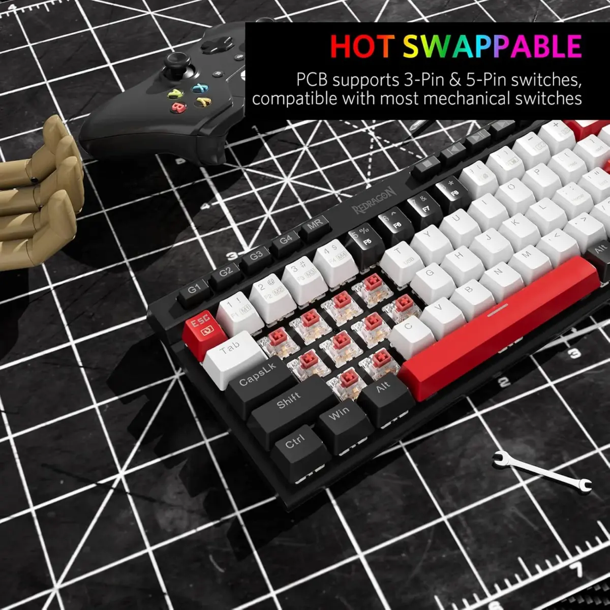 Redragon K635 RGB Mechanical Keyboard Bluetooth/2.4G-Wireless/USB-C Red Switches