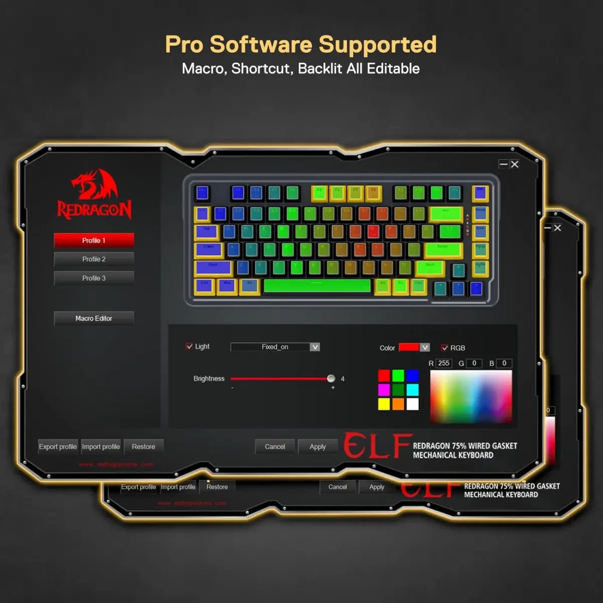 Redragon K649 ELF PRO 78% Gasket Wired RGB Mechanical Keyboard Upgraded Socket, Sound Absorbing Foams, Red Switch