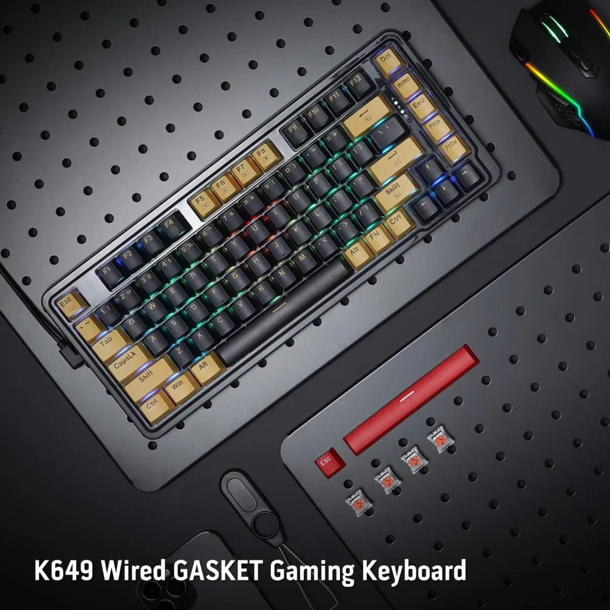 Redragon K649 ELF PRO 78% Gasket Wired RGB Mechanical Keyboard Upgraded Socket, Sound Absorbing Foams, Red Switch